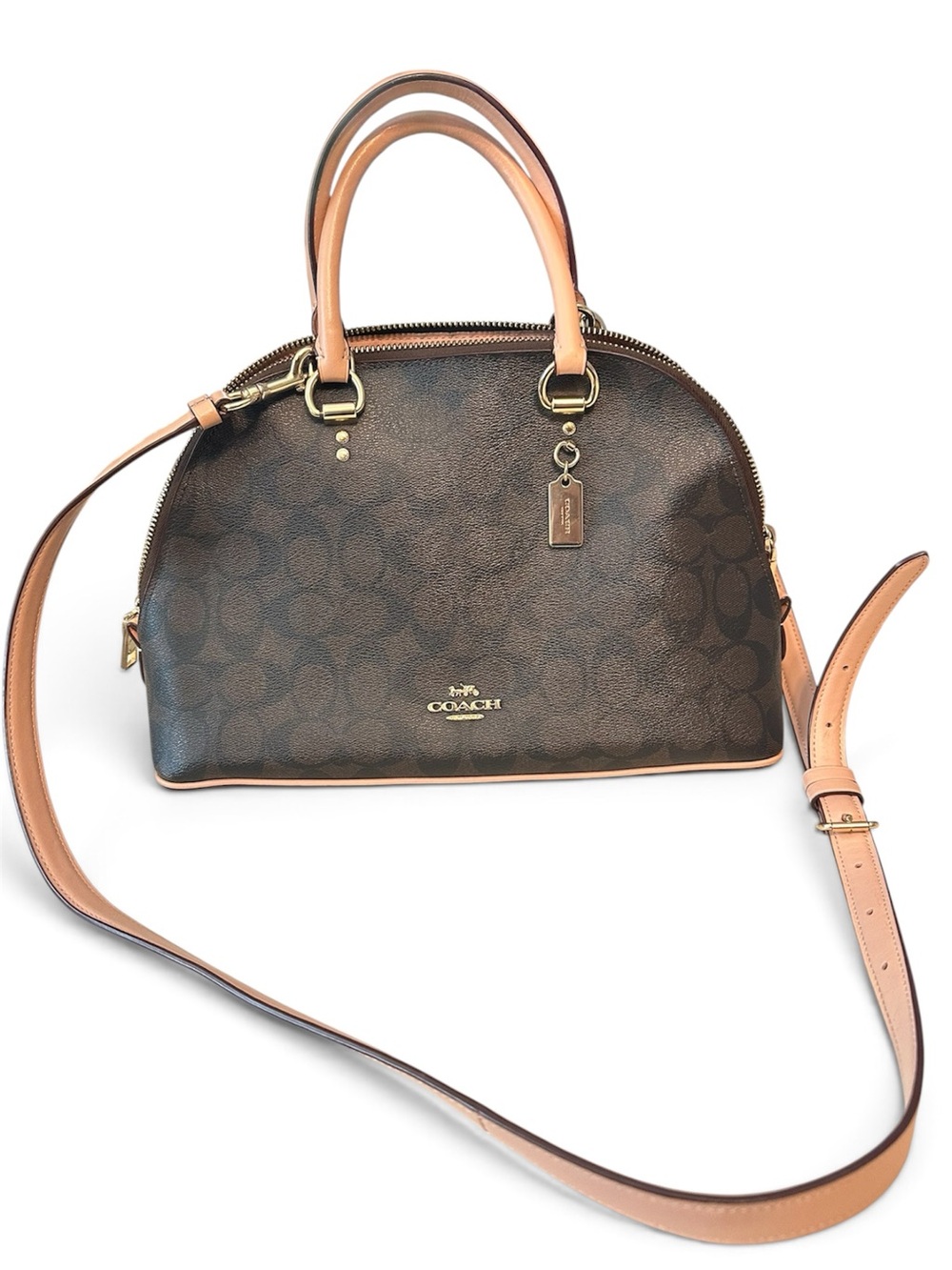 Coach Signature Katy Satchel in Brown/Coral Pink